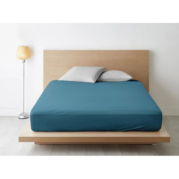 Простыня на резинке 90х200 1,5 спальная из поплина зеленая однотонная Василиса