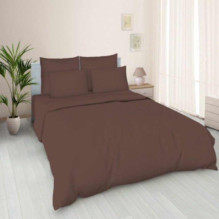 Простыня на резинке 90х200 1,5 спальная из поплина коричневая однотонная Василиса