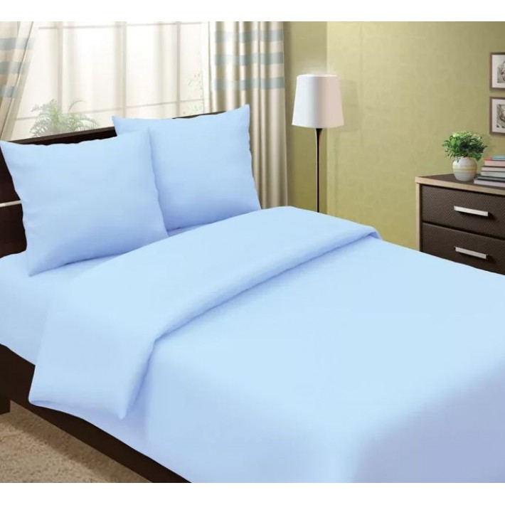 Простыня на резинке 90х200 1,5 спальная из поплина голубая однотонная Гелиос