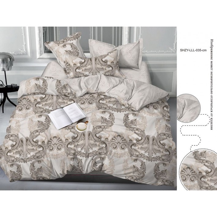 Простыня на резинке 90х200 1,5 спальная из сатина бежевая Орнамент Бояртекс