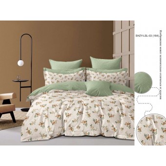 Простыня   на резинке   140х200  1,5 спальная из сатина       зеленая  Цветы Бояртекс  