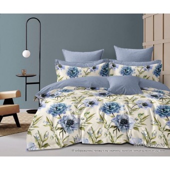 Простыня   на резинке   140х200  1,5 спальная из сатина       голубая  Рисунок Бояртекс  