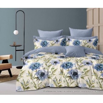 Простыня   на резинке   140х200  1,5 спальная из сатина       голубая  Рисунок Бояртекс  