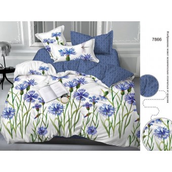 Простыня   на резинке   160х200  двуспальная из сатина       синяя  Рисунок Бояртекс  