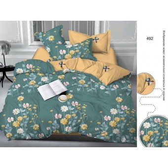 Пододеяльник      200х215  евро из сатина       зеленый  Цветы Бояртекс