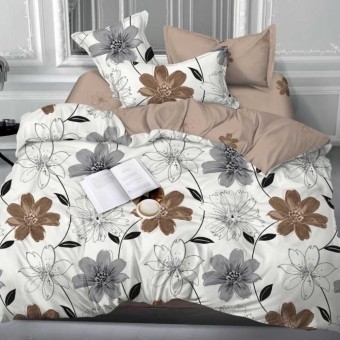 Простыня       200х215  евро из сатина       коричневая  Цветы Бояртекс