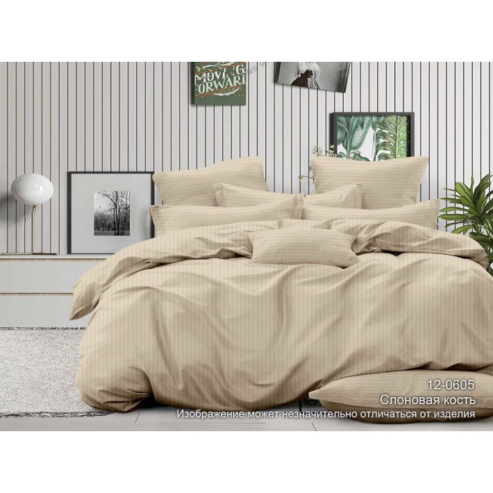 Простыня 240х215 евро из сатина-страйп бежевая Полоска Гелиос