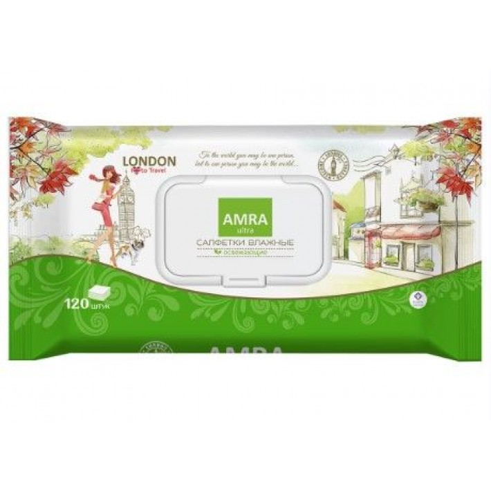 03.25 AMRA travel Салфетки влажные освежающие, LONDON 120шт