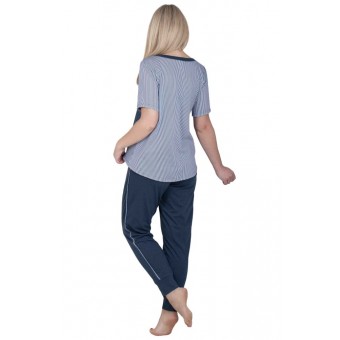 Пижама  женская       из кулирки    футболка с брюками   синяя
