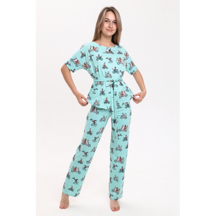 Комплект женский из кулирки футболка с брюками зеленый