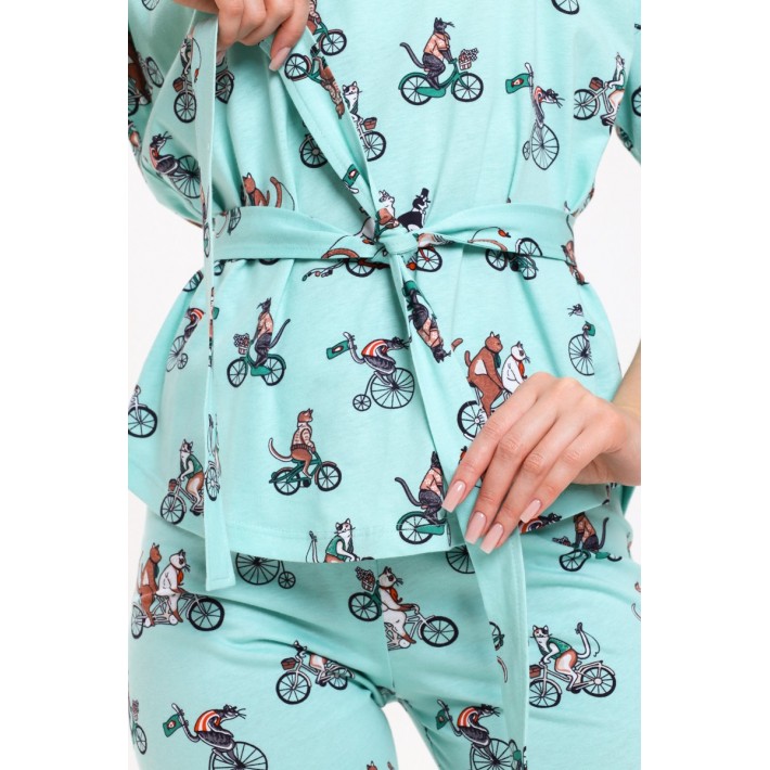 Комплект женский из кулирки футболка с брюками зеленый