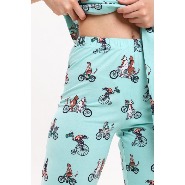 Комплект женский из кулирки футболка с брюками зеленый