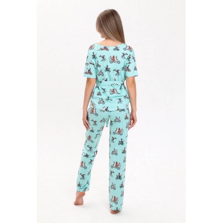 Комплект женский из кулирки футболка с брюками зеленый