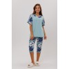 Пижама женская из кулирки футболка с бриджами Голубой, Синий Цветы