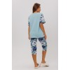 Пижама женская из кулирки футболка с бриджами Голубой, Синий Цветы