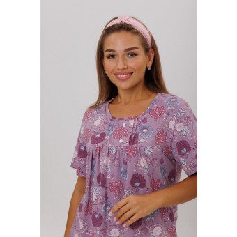 Пижама  женская       из кулирки    футболка с бриджами   Сиреневый  Цветы