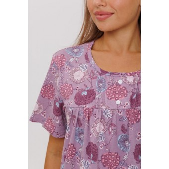 Пижама  женская       из кулирки    футболка с бриджами   Сиреневый  Цветы