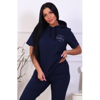 Костюм  женский       из футера    футболка с брюками   синий