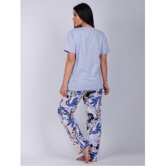 Пижама  женская       из кулирки    футболка с брюками   голубая
