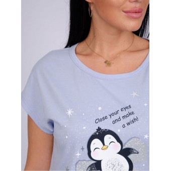 Пижама  женская       из кулирки    футболка с брюками   голубая