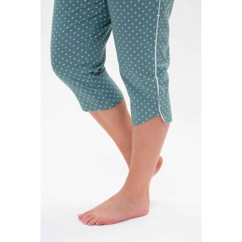 Пижама  женская       из кулирки    футболка с бриджами   Бирюзовый  Горох