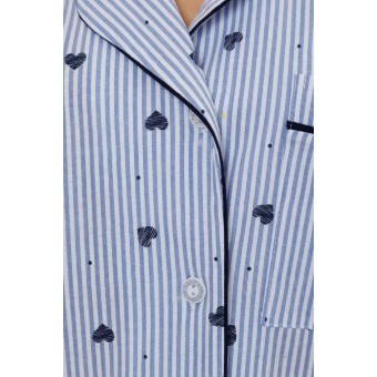 Пижама  женская       из кулирки    рубашка с брюками   Голубой, Синий  Сердечки