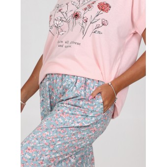 Костюм  женский       из кулирки    футболка с брюками   Розовый, Серый  Рисунок