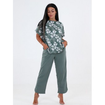 Костюм  женский       из кулирки    футболка с брюками   зеленый