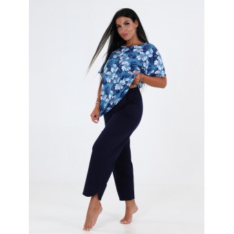 Костюм  женский       из кулирки    футболка с брюками   синий