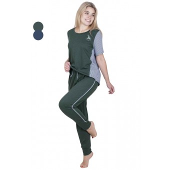 Пижама  женская       из кулирки    футболка с брюками   синяя