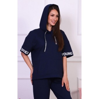 Костюм  женский       из футера    футболка с брюками   синий