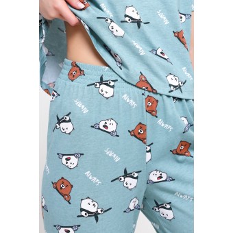 Комплект  женский       из кулирки    футболка с брюками   зеленый     