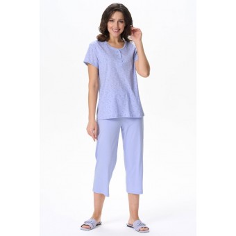 Пижама  женская       трикотажная    футболка с бриджами   голубая