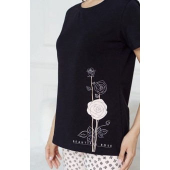 Пижама  женская       трикотажная    футболка с брюками   черная