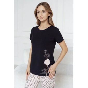 Пижама  женская       трикотажная    футболка с брюками   черная