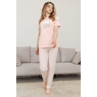 Пижама  женская       трикотажная    футболка с брюками   розовая
