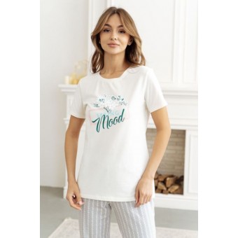 Пижама  женская       трикотажная    футболка с брюками   белая