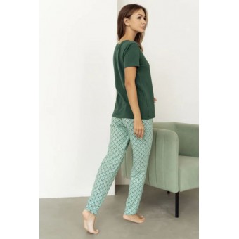 Пижама  женская       из кулирки    футболка с брюками   зеленая