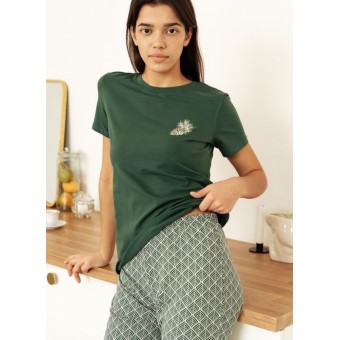 Пижама  женская       из кулирки    футболка с брюками   зеленая