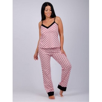 Пижама  женская       из кулирки    майка с брюками на бретелях  розовая