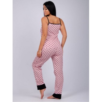 Пижама  женская       из кулирки    майка с брюками на бретелях  розовая