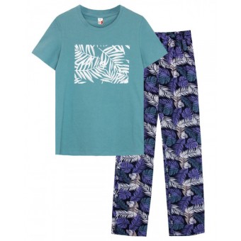 Пижама  женская       из кулирки    футболка с брюками   зеленая