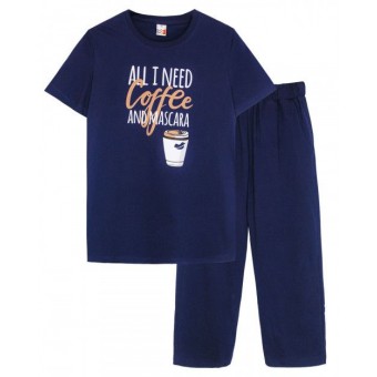 Пижама  женская       из кулирки    футболка с брюками   синяя