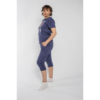 Пижама  женская       из кулирки    футболка с брюками   фиолетовая