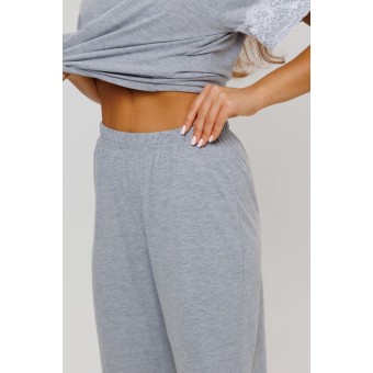 Пижама  женская       из кулирки    футболка с брюками   серая  однотонная Kuzina