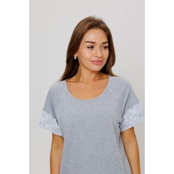 Пижама  женская       из кулирки    футболка с брюками   серая  однотонная Kuzina