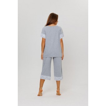 Пижама  женская       из кулирки    футболка с брюками   серая  однотонная Kuzina