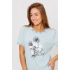 Костюм женский из кулирки футболка с брюками голубой Полоска Kuzina
