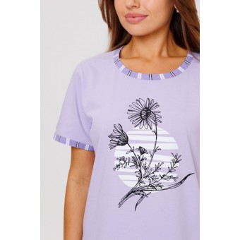 Костюм  женский       из кулирки    футболка с брюками   фиолетовый  Полоска Kuzina