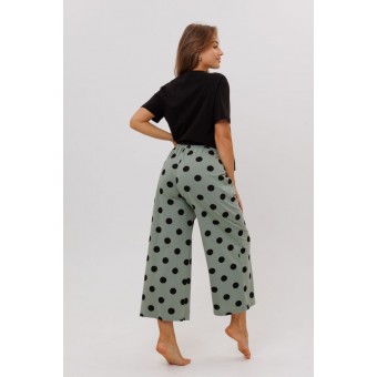 Костюм  женский       из кулирки    футболка с брюками   Зеленый, Черный  Принт Kuzina